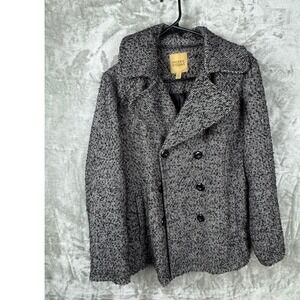Valerie Stevens Gray Tweed Peacoat Women's S Double Breasted Wool Blend Coat